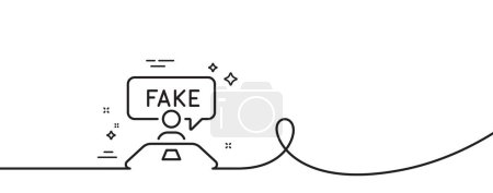 Illustration for Fake review line icon. Continuous one line with curl. Social propaganda sign. Wrong truth symbol. Fake review single outline ribbon. Loop curve pattern. Vector - Royalty Free Image