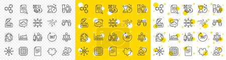 Illustration for Outline Cpu processor, Inspect and 5g technology line icons pack for web with Trade chart, Chemical formula, Fake news line icon. 360 degrees, Hourglass timer, Puzzle pictogram icon. Vector - Royalty Free Image