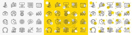 Illustration for Outline Chemistry lab, Creative design and Calendar line icons pack for web with Business hierarchy, Ranking stars, Best rank line icon. Music, Timer, Map pictogram icon. Vr, Square area. Vector - Royalty Free Image