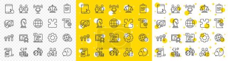 Illustration for Outline Clipboard, Deflation and Cloud computing line icons pack for web with Justice scales, Update time, Documents line icon. Technical documentation, Phone timing. Vector - Royalty Free Image