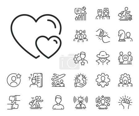 Illustration for Two Hearts sign. Specialist, doctor and job competition outline icons. Couple Love line icon. Valentines day symbol. Hearts line sign. Avatar placeholder, spy headshot icon. Strike leader. Vector - Royalty Free Image