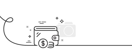 Illustration for Wallet line icon. Continuous one line with curl. Dollar currency coins sign. Money trade symbol. Wallet single outline ribbon. Loop curve pattern. Vector - Royalty Free Image