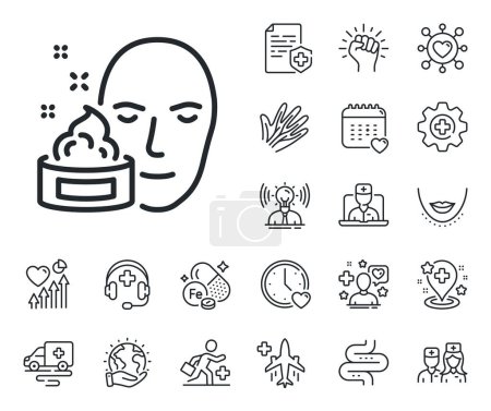 Illustration for Skin care lotion sign. Online doctor, patient and medicine outline icons. Face cream line icon. Cosmetics symbol. Face cream line sign. Veins, nerves and cosmetic procedure icon. Intestine. Vector - Royalty Free Image