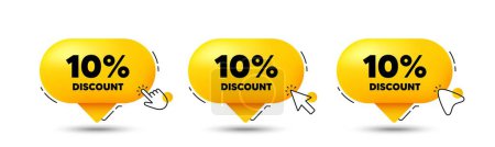 Illustration for 10 percent discount tag. Click here buttons. Sale offer price sign. Special offer symbol. Discount speech bubble chat message. Talk box infographics. Vector - Royalty Free Image
