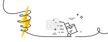Illustration for Delivery cart line icon. Continuous one line with curl. Parcel trolley sign. Express service symbol. Delivery cart single outline ribbon. Loop curve with energy. Vector - Royalty Free Image