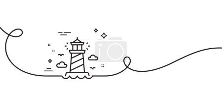 Illustration for Lighthouse line icon. Continuous one line with curl. Beacon tower sign. Searchlight building symbol. Lighthouse single outline ribbon. Loop curve pattern. Vector - Royalty Free Image