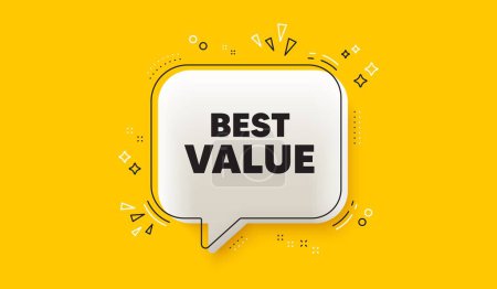 Illustration for Best value tag. 3d speech bubble yellow banner. Special offer Sale sign. Advertising Discounts symbol. Best value chat speech bubble message. Talk box infographics. Vector - Royalty Free Image