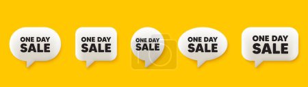 Illustration for One day sale tag. 3d chat speech bubbles set. Special offer price sign. Advertising Discounts symbol. One day talk speech message. Talk box infographics. Vector - Royalty Free Image