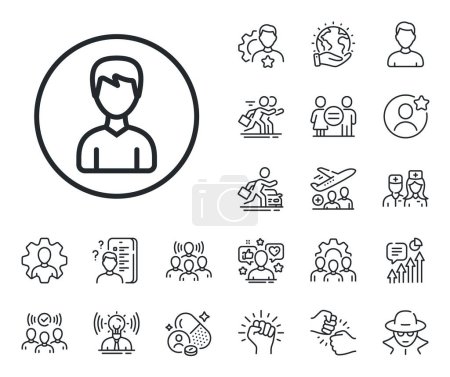 Illustration for Profile Avatar sign. Specialist, doctor and job competition outline icons. User line icon. Male Person silhouette symbol. Person line sign. Avatar placeholder, spy headshot icon. Strike leader. Vector - Royalty Free Image