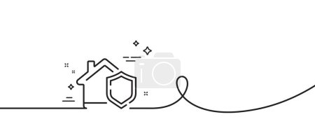 Illustration for Home insurance line icon. Continuous one line with curl. House protect sign. Property defense symbol. Home insurance single outline ribbon. Loop curve pattern. Vector - Royalty Free Image