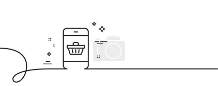 Illustration for Mobile Shopping cart line icon. Continuous one line with curl. Smartphone Online buying sign. Supermarket basket symbol. Smartphone buying single outline ribbon. Loop curve pattern. Vector - Royalty Free Image