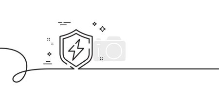 Illustration for Power safety line icon. Continuous one line with curl. Electric energy shield sign. Lightning bolt symbol. Power safety single outline ribbon. Loop curve pattern. Vector - Royalty Free Image