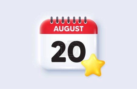 Illustration for 20th day of the month icon. Calendar date 3d icon. Event schedule date. Meeting appointment time. 20th day of August month. Calendar event reminder date. Vector - Royalty Free Image