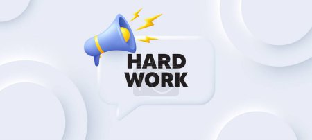 Illustration for Hard work tag. Neumorphic 3d background with speech bubble. Job motivational offer. Gym workout slogan message. Hard work speech message. Banner with megaphone. Vector - Royalty Free Image
