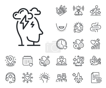 Illustration for Anxiety depression sign. Online doctor, patient and medicine outline icons. Stress line icon. Mental health symbol. Stress line sign. Veins, nerves and cosmetic procedure icon. Intestine. Vector - Royalty Free Image
