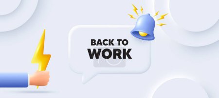 Illustration for Back to work tag. Neumorphic background with chat speech bubble. Job offer. End of vacation slogan. Back to work speech message. Banner with energy. Vector - Royalty Free Image