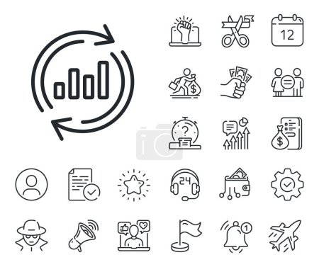 Illustration for Update Report graph or Sales growth sign. Salaryman, gender equality and alert bell outline icons. Chart line icon. Analysis and Statistics data symbol. Update data line sign. Vector - Royalty Free Image