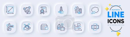 Illustration for Fake internet, Change money and Carry-on baggage line icons for web app. Pack of Square area, Inflation, Certificate pictogram icons. Lgbt, Chart, Recovery server signs. Crowdfunding. Vector - Royalty Free Image