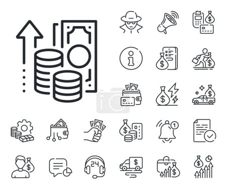 Illustration for Growth or Increase price sign. Cash money, loan and mortgage outline icons. Inflation line icon. Change money symbol. Inflation line sign. Credit card, crypto wallet icon. Vector - Royalty Free Image