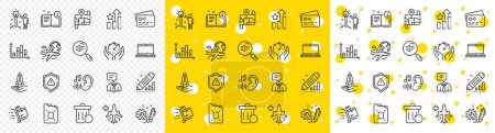 Illustration for Outline Search text, Creative idea and Canister oil line icons pack for web with Manual, Crowdfunding, Support service line icon. International flight, Shield, Engineering pictogram icon. Vector - Royalty Free Image