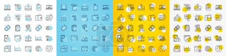 Illustration for Vector icons set of Online job, Contactless payment and Checklist line icons pack for web with Bitcoin, Calendar tax, Payment outline icon. Bribe, Budget profit, Card pictogram. Vector - Royalty Free Image