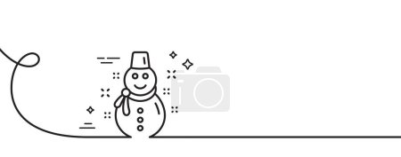 Illustration for Christmas snowman line icon. Continuous one line with curl. New year sign. Winter holiday symbol. Snowman single outline ribbon. Loop curve pattern. Vector - Royalty Free Image
