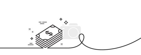 Illustration for Cash money line icon. Continuous one line with curl. Banking currency sign. Dollar or USD symbol. Dollar single outline ribbon. Loop curve pattern. Vector - Royalty Free Image