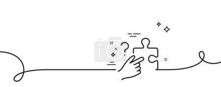Illustration for Search puzzle line icon. Continuous one line with curl. Jigsaw piece with Question sign. Find solution symbol. Search puzzle single outline ribbon. Loop curve pattern. Vector - Royalty Free Image