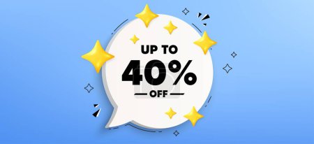 Illustration for Up to 40 percent off sale. Chat speech bubble banner. Discount offer price sign. Special offer symbol. Save 40 percentages. Discount tag speech bubble message. Talk box infographics. Vector - Royalty Free Image