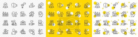 Illustration for Outline Fraud, Technical documentation and Hold heart line icons pack for web with Stop shopping, Face id, Leadership line icon. Fisherman, Teamwork, Career ladder pictogram icon. Vector - Royalty Free Image