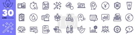 Illustration for Cough, Medical staff and Graph chart line icons pack. Report document, Augmented reality, Manual web icon. Analytical chat, Online documentation, Euro money pictogram. Report checklist. Vector - Royalty Free Image