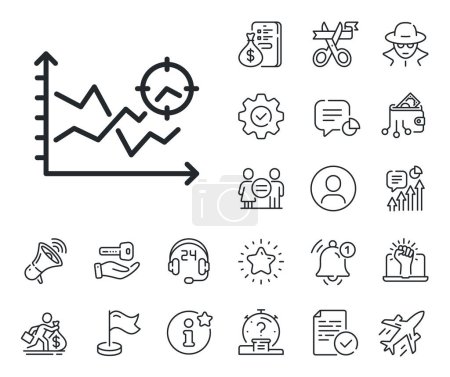 Illustration for Web targeting chart sign. Salaryman, gender equality and alert bell outline icons. Seo analysis line icon. Traffic management symbol. Seo analysis line sign. Spy or profile placeholder icon. Vector - Royalty Free Image