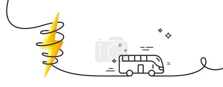 Illustration for Bus tour transport line icon. Continuous one line with curl. Transportation sign. Tourism or public vehicle symbol. Bus tour single outline ribbon. Loop curve with energy. Vector - Royalty Free Image
