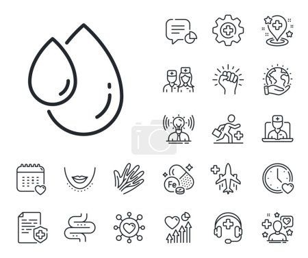 Illustration for Hair care serum sign. Online doctor, patient and medicine outline icons. Oil drop line icon. Oil drop line sign. Veins, nerves and cosmetic procedure icon. Intestine. Guts, colon health. Vector - Royalty Free Image