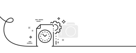 Ilustración de Icono de fecha límite del proyecto. Continuo una línea con rizo. Signo de gestión del tiempo. Archivo con el símbolo de engranaje. Plazo del proyecto cinta de esquema único. Patrón de curva de bucle. Vector - Imagen libre de derechos