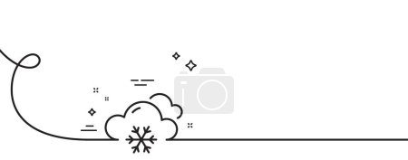 Illustration for Snow weather forecast line icon. Continuous one line with curl. Clouds with snowflake sign. Cloudy sky symbol. Snow weather single outline ribbon. Loop curve pattern. Vector - Royalty Free Image