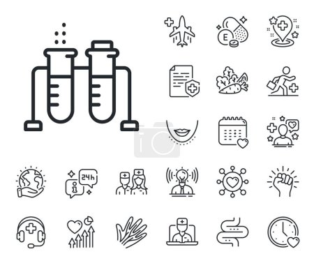 Illustration for Laboratory flask sign. Online doctor, patient and medicine outline icons. Chemistry beaker line icon. Analysis lab symbol. Chemistry beaker line sign. Veins, nerves and cosmetic procedure icon. Vector - Royalty Free Image