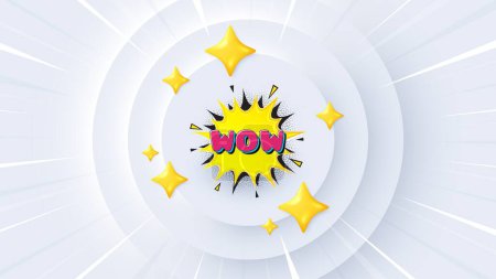 Illustration for Wow comic bubble banner. Neumorphic offer 3d banner, coupon. Discount sticker shape. Sale coupon icon. Wow bubble promo event background. Sunburst banner, flyer or poster. Vector - Royalty Free Image