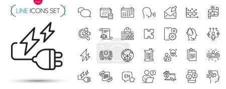 Illustration for Pack of Build, Ranking and Electricity line icons. Include Chemistry lab, Account, Work home pictogram icons. Human sing, Oil barrel, Messages signs. Legal documents, Online question, Stress. Vector - Royalty Free Image