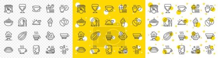 Illustration for Outline Food delivery, Wine glass and Market line icons pack for web with Cafe creme, Romantic dinner, Love champagne line icon. Calories, Espresso, Water cooler pictogram icon. Vector - Royalty Free Image