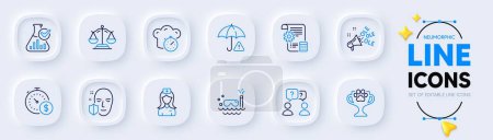 Illustration for Last minute, Settings blueprint and Scuba diving line icons for web app. Pack of Hospital nurse, Justice scales, Risk management pictogram icons. Teamwork questions, Cooking timer. Vector - Royalty Free Image