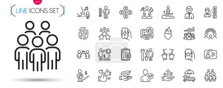 Illustration for Pack of Charging app, Lightweight and Delivery man line icons. Include Video conference, Inclusion, Heart flame pictogram icons. Microphone, Business meeting, Voting ballot signs. Vector - Royalty Free Image