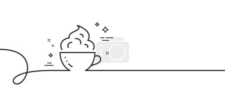 Téléchargez les illustrations : Icône ligne tasse de café. Continu une ligne avec boucle. Cappuccino chaud avec signe crème. Tasse à thé symbole. Tasse à café ruban contour unique. Courbe de boucle. Vecteur - en licence libre de droit