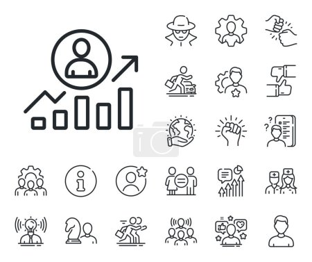 Illustration for Career Growth chart sign. Specialist, doctor and job competition outline icons. Business results line icon. Career ladder line sign. Avatar placeholder, spy headshot icon. Strike leader. Vector - Royalty Free Image