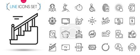Illustration for Pack of Phone puzzle, Search document and Inflation line icons. Include Car charging, Image carousel, Synchronize pictogram icons. Rise price, Food delivery, Ab testing signs. Leadership. Vector - Royalty Free Image