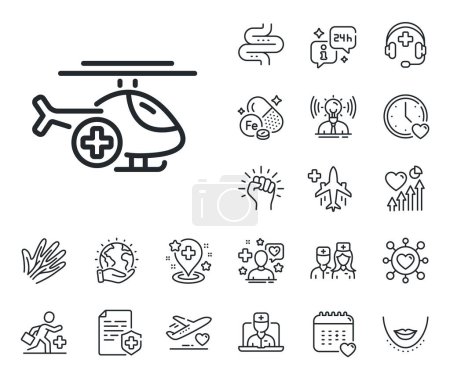 Illustration for Emergency sky transport sign. Online doctor, patient and medicine outline icons. Medical helicopter line icon. Medical helicopter line sign. Veins, nerves and cosmetic procedure icon. Vector - Royalty Free Image