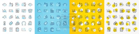 Illustration for Vector icons set of Cloud upload, Financial documents and Inspect line icons pack for web with Consumption growth, Survey results, Cloud sync outline icon. Report, Diagram graph. Vector - Royalty Free Image
