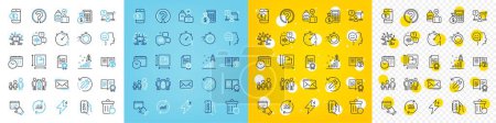 Illustration for Vector icons set of Teamwork question, Help and Recovery trash line icons pack for web with Partnership, Power, Update data outline icon. Phone payment, Recovery tool, Floor plan pictogram. Vector - Royalty Free Image