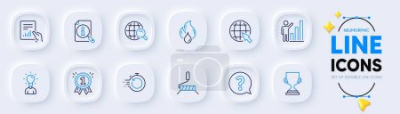 Illustration for Flammable fuel, Question mark and Education line icons for web app. Pack of Paint roller, Award cup, Internet pictogram icons. Fast recovery, Internet search, Graph chart signs. Reward. Vector - Royalty Free Image