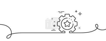 Illustration for Settings gear line icon. Continuous one line with curl. Cogwheel with star sign. Working process symbol. Settings gear single outline ribbon. Loop curve pattern. Vector - Royalty Free Image